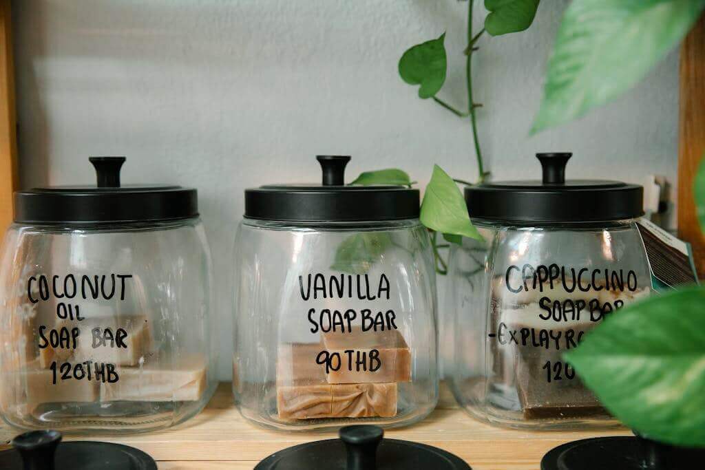 Transparent jars with natural bar soap